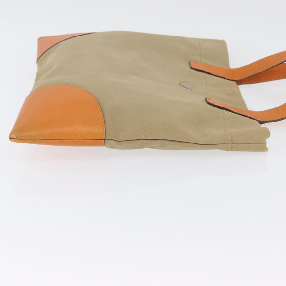 PRADA Tote Bag Canvas Leather Beige Orange Silver Auth hk3602