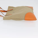 PRADA Tote Bag Canvas Leather Beige Orange Silver Auth hk3602-4