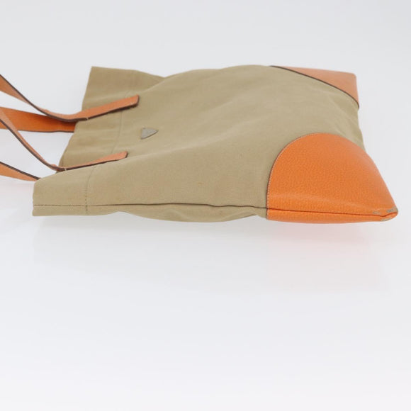 PRADA Tote Bag Canvas Leather Beige Orange Silver Auth hk3602