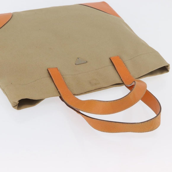 PRADA Tote Bag Canvas Leather Beige Orange Silver Auth hk3602