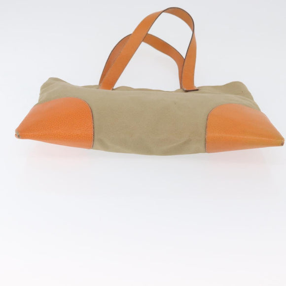 PRADA Tote Bag Canvas Leather Beige Orange Silver Auth hk3602