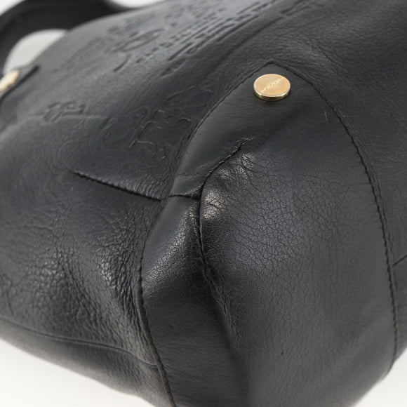 BVLGARI Hand Bag Leather Black Gold Auth hk3605
