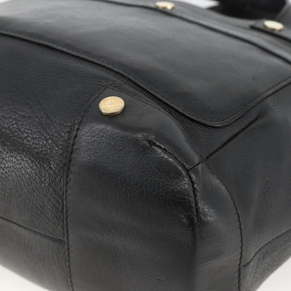 BVLGARI Hand Bag Leather Black Gold Auth hk3605