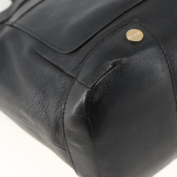 BVLGARI Hand Bag Leather Black Gold Auth hk3605
