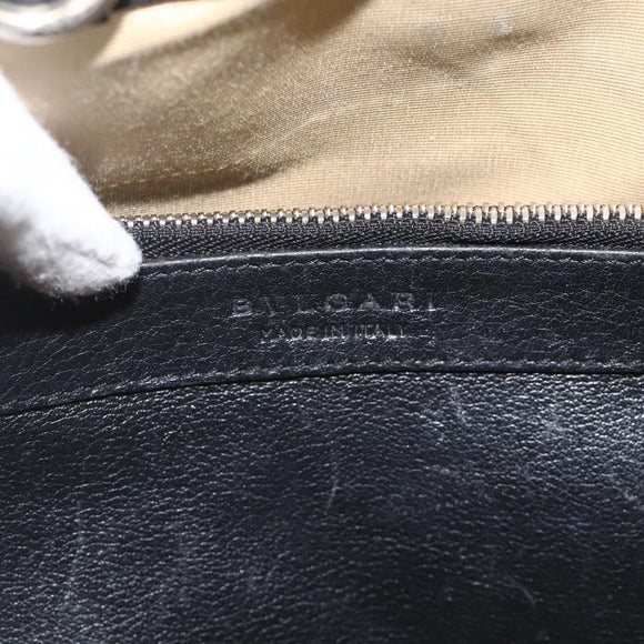 BVLGARI Hand Bag Leather Black Gold Auth hk3605