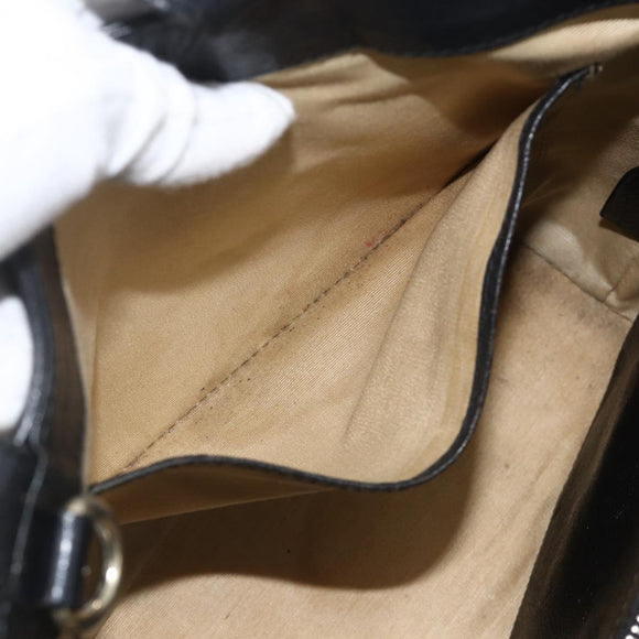 BVLGARI Hand Bag Leather Black Gold Auth hk3605