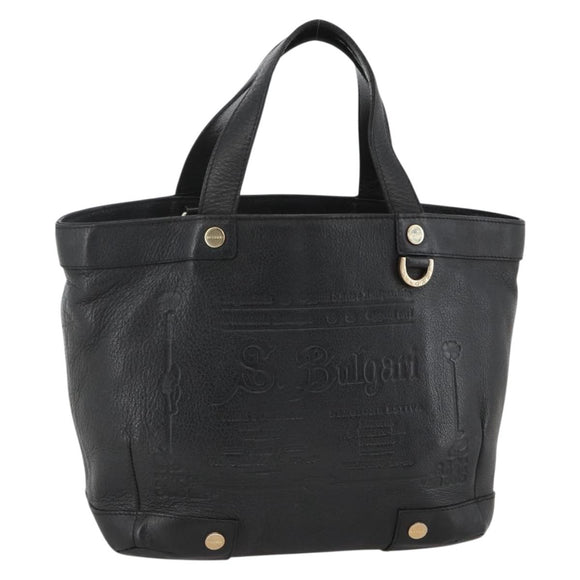 BVLGARI Hand Bag Leather Black Gold Auth hk3605