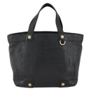 BVLGARI Hand Bag Leather Black Gold Auth hk3605-13