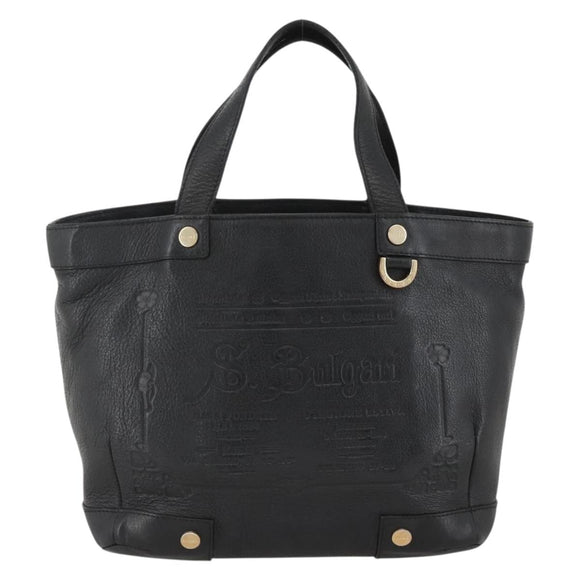 BVLGARI Hand Bag Leather Black Gold Auth hk3605