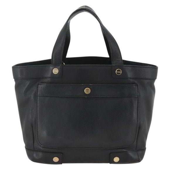 BVLGARI Hand Bag Leather Black Gold Auth hk3605
