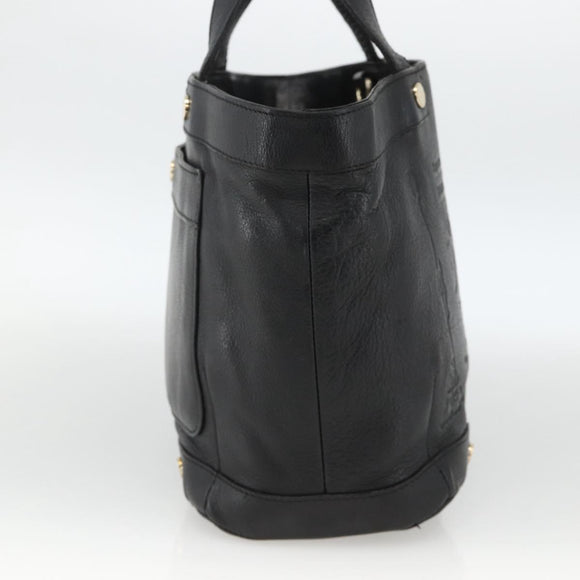 BVLGARI Hand Bag Leather Black Gold Auth hk3605