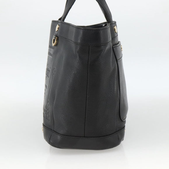 BVLGARI Hand Bag Leather Black Gold Auth hk3605