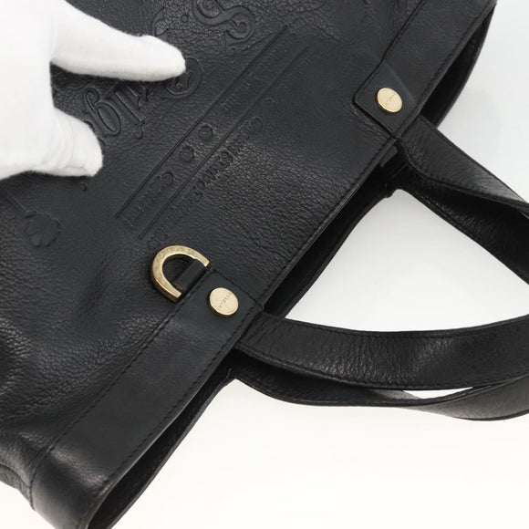 BVLGARI Hand Bag Leather Black Gold Auth hk3605