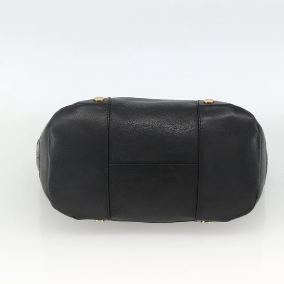 BVLGARI Hand Bag Leather Black Gold Auth hk3605