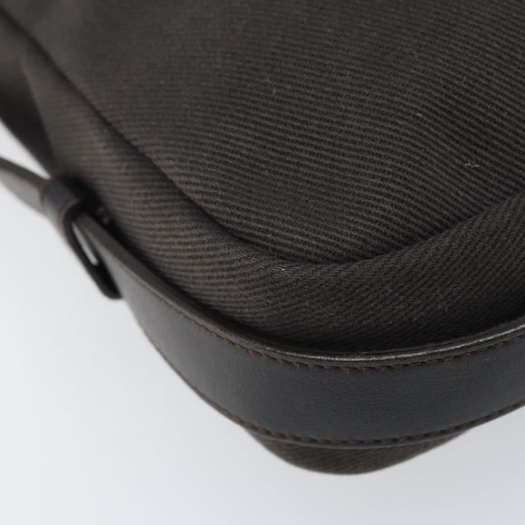 SAINT LAURENT Mombasa Schoudertas Canvas Leer Donkerbruin Zilver Auth hk3606V