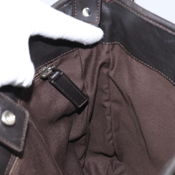 SAINT LAURENT Mombasa Schoudertas Canvas Leer Donkerbruin Zilver Auth hk3606V