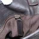 SAINT LAURENT Mombasa Schoudertas Canvas Leer Donkerbruin Zilver Auth hk3606V-21