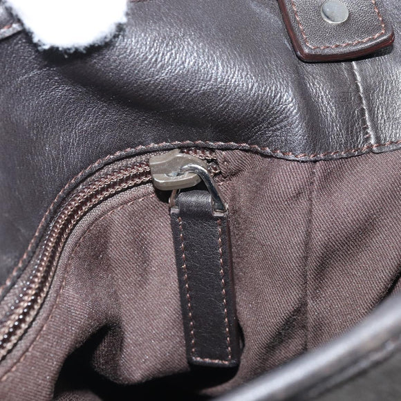 SAINT LAURENT Mombasa Schoudertas Canvas Leer Donkerbruin Zilver Auth hk3606V