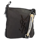 SAINT LAURENT Mombasa Schoudertas Canvas Leer Donkerbruin Zilver Auth hk3606V-1