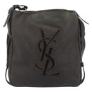 SAINT LAURENT Mombasa Schoudertas Canvas Leer Donkerbruin Zilver Auth hk3606V-13