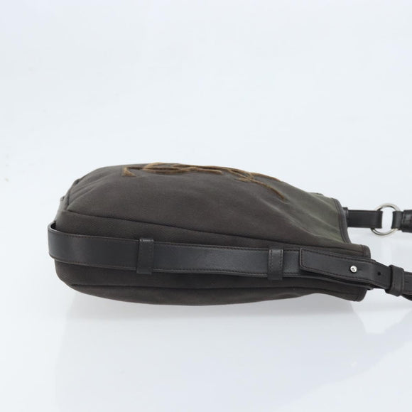 SAINT LAURENT Mombasa Schoudertas Canvas Leer Donkerbruin Zilver Auth hk3606V