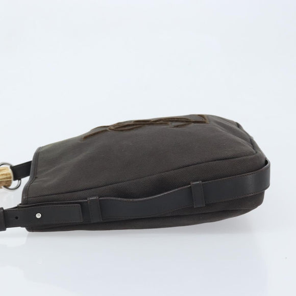 SAINT LAURENT Mombasa Schoudertas Canvas Leer Donkerbruin Zilver Auth hk3606V