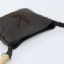 SAINT LAURENT Mombasa Schoudertas Canvas Leer Donkerbruin Zilver Auth hk3606V-6