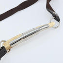 SAINT LAURENT Mombasa Schoudertas Canvas Leer Donkerbruin Zilver Auth hk3606V-8