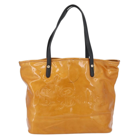 BVLGARI Tote Bag Patent leather Yellow Gold Auth hk3610