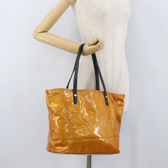 BVLGARI Tote Bag Patent leather Yellow Gold Auth hk3610