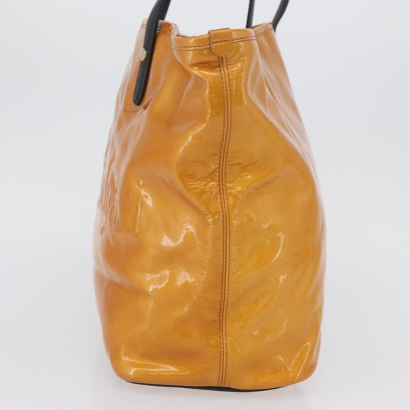 BVLGARI Tote Bag Patent leather Yellow Gold Auth hk3610