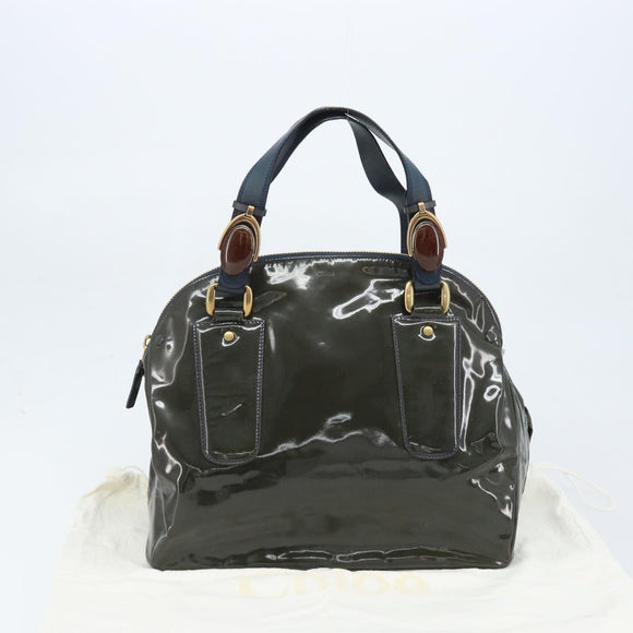 Chloe Hand Bag Patent leather Khaki Gold Auth hk3611