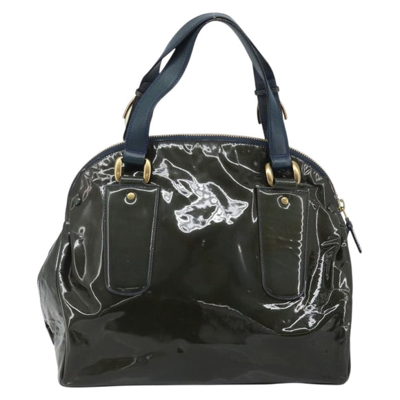 Chloe Hand Bag Patent leather Khaki Gold Auth hk3611