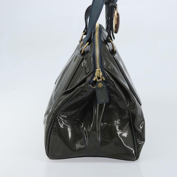 Chloe Hand Bag Patent leather Khaki Gold Auth hk3611
