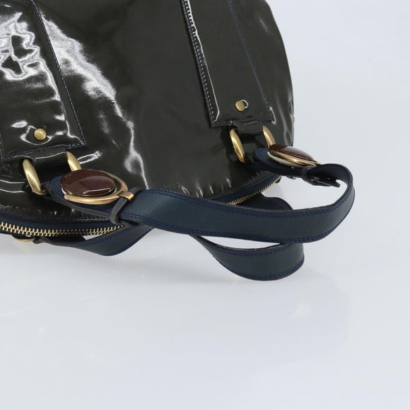Chloe Hand Bag Patent leather Khaki Gold Auth hk3611