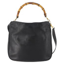 GUCCI Bamboo Shoulder Bag Leather 2way Black Gold 001 1781 1638 Auth hk3622-13