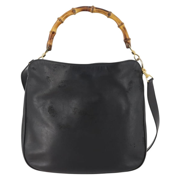 GUCCI Bamboo Shoulder Bag Leather 2way Black Gold 001 1781 1638 Auth hk3622