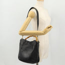 GUCCI Bamboo Shoulder Bag Leather 2way Black Gold 001 1781 1638 Auth hk3622-23