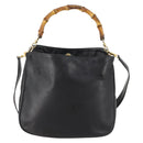 GUCCI Bamboo Shoulder Bag Leather 2way Black Gold 001 1781 1638 Auth hk3622-2