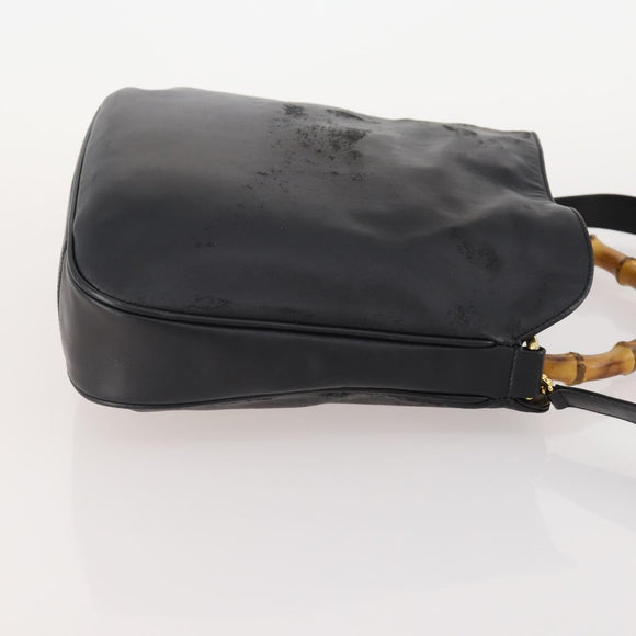 GUCCI Bamboo Shoulder Bag Leather 2way Black Gold 001 1781 1638 Auth hk3622