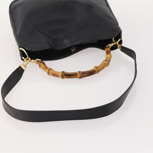GUCCI Bamboo Shoulder Bag Leather 2way Black Gold 001 1781 1638 Auth hk3622