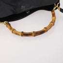 GUCCI Bamboo Shoulder Bag Leather 2way Black Gold 001 1781 1638 Auth hk3622-8