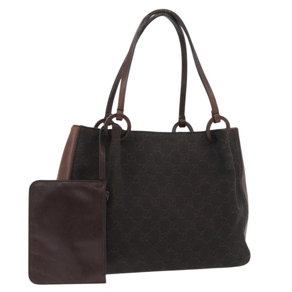 GUCCI GG Canvas Tote Bag Brown Silver 101919 Auth hk3623