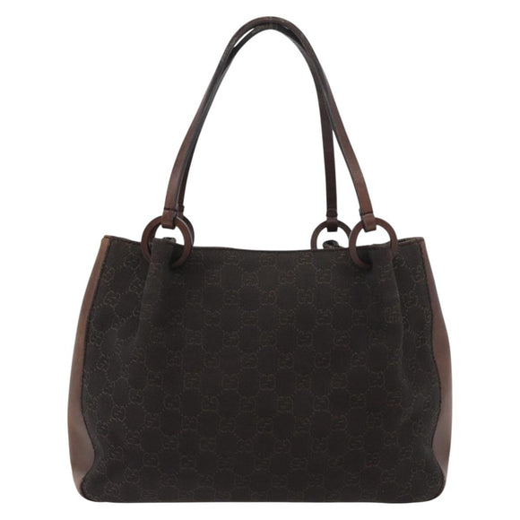 GUCCI GG Canvas Tote Bag Brown Silver 101919 Auth hk3623