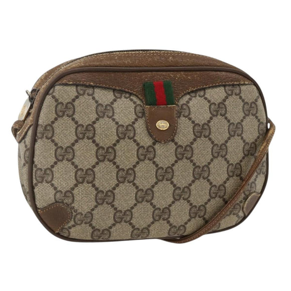 GUCCI GG Supreme Web Sherry Line Bag PVC Beige Gold 89 02 066 Auth hk3624