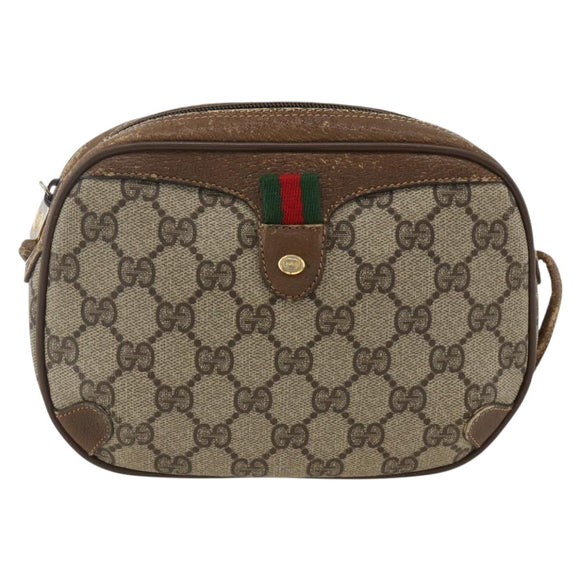 GUCCI GG Supreme Web Sherry Line Bag PVC Beige Gold 89 02 066 Auth hk3624