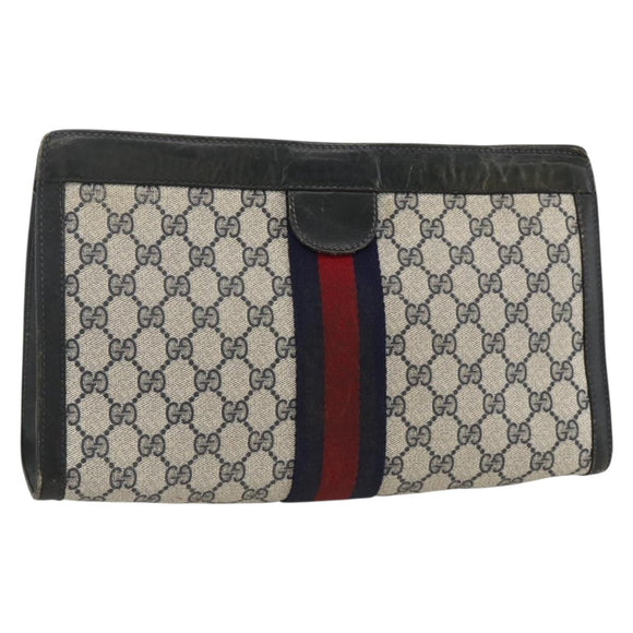GUCCI GG Supreme Sherry Line Clutch Bag PVC Navy 37 014 2125 Auth hk3626