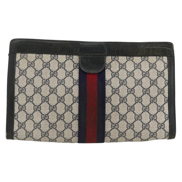GUCCI GG Supreme Sherry Line Clutch Bag PVC Navy 37 014 2125 Auth hk3626