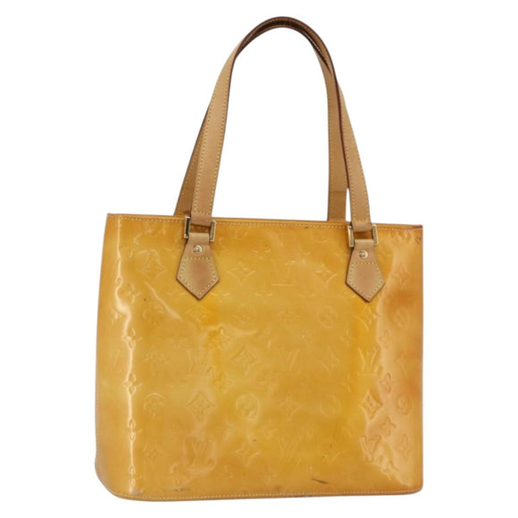 LOUIS VUITTON Monogram Vernis Houston Hand Bag Lime Yellow M91055 LV Auth hk3628