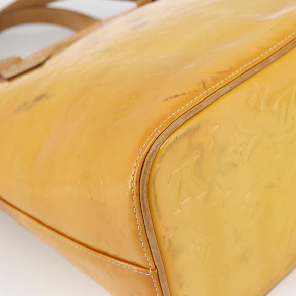 LOUIS VUITTON Monogram Vernis Houston Hand Bag Lime Yellow M91055 LV Auth hk3628